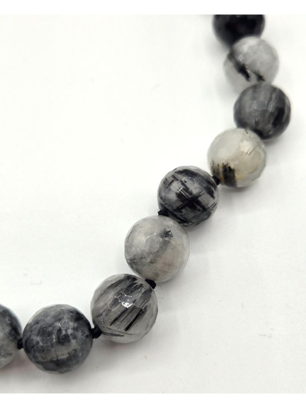 Tourmalinated Quartz Necklace 14mm Round Beads 925 Sterling Silver MagneticClasp - Picture 4 of 8